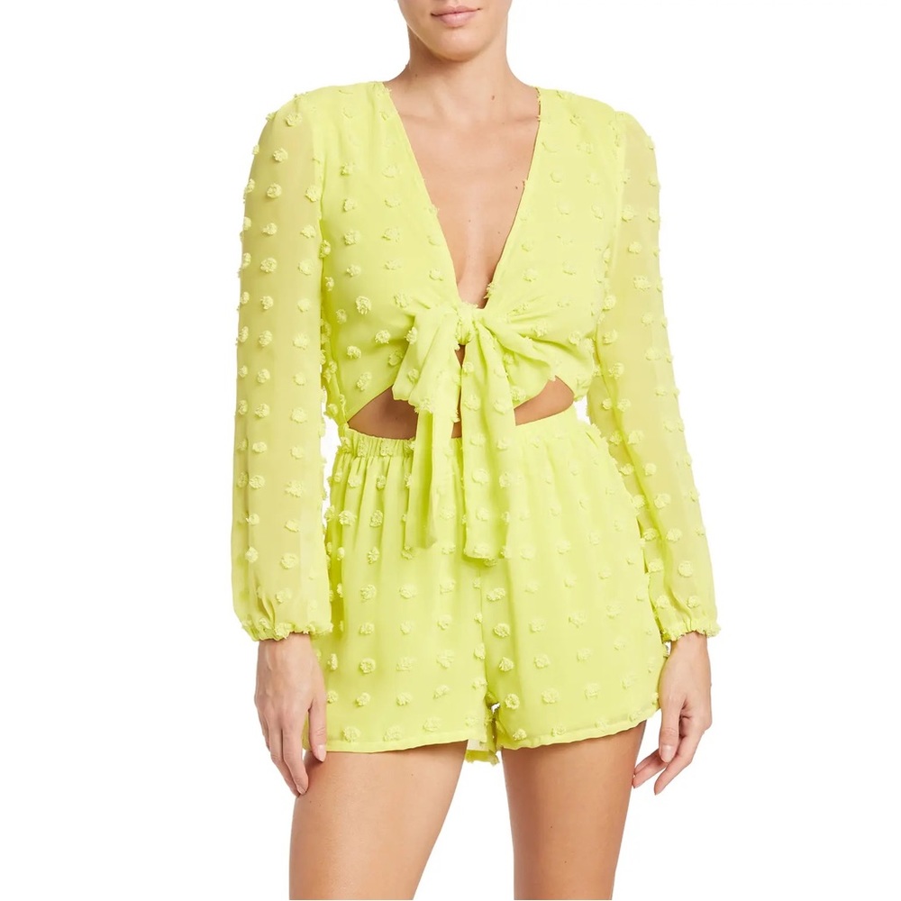Swiss Dot Chiffon Front Tie Romper